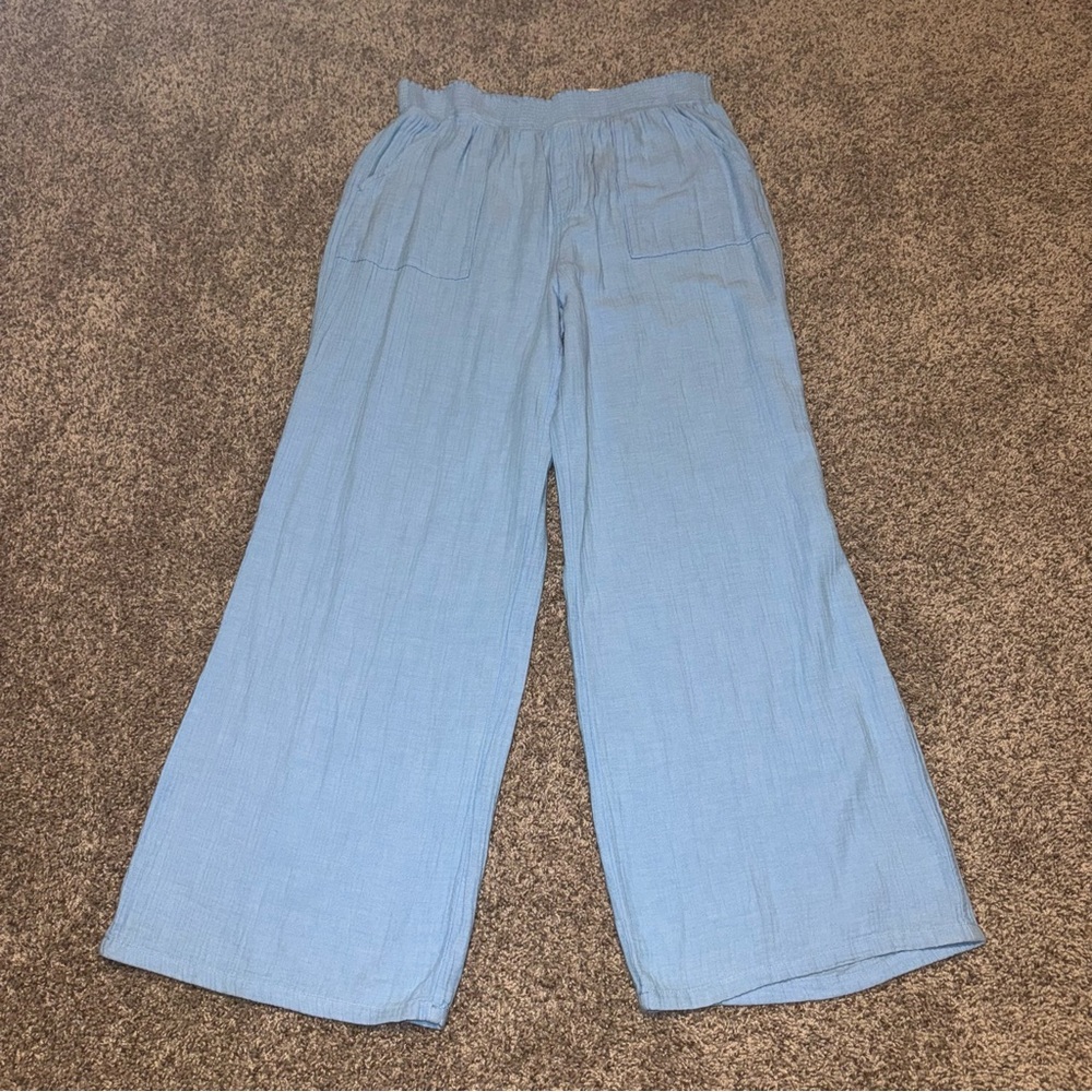 Sky Blue High-Rise Wide-Leg Pants